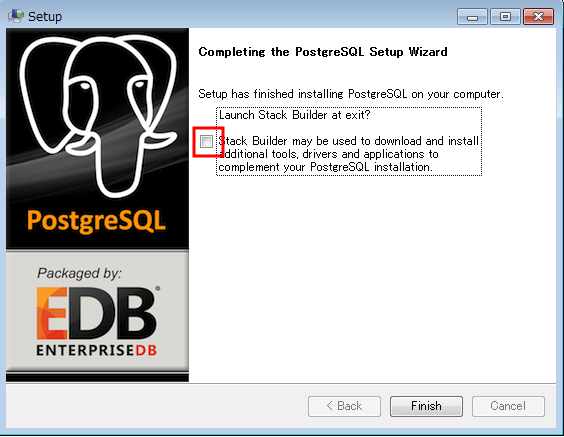 Postgres SQL のインストールの完了