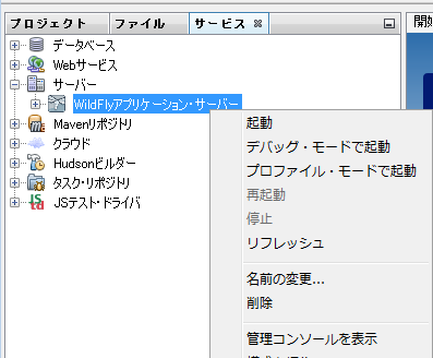 WildFly アプリケーション・サーバーの起動（NetBeans）