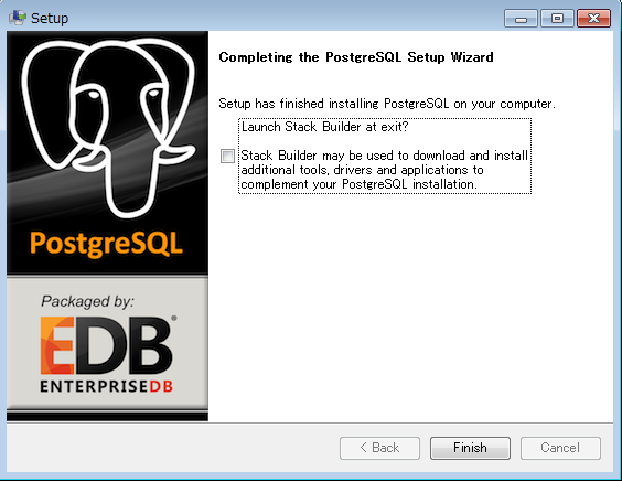Postgres SQL のインストールの完了